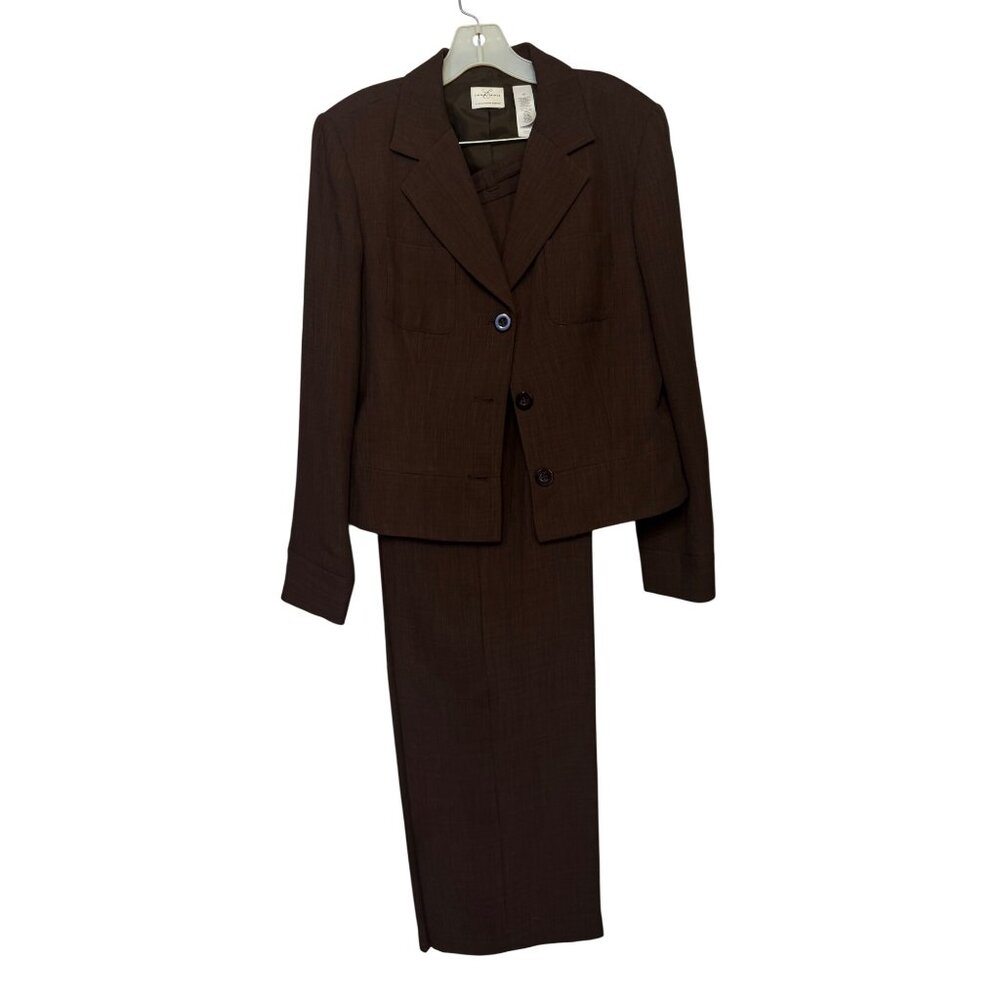 Emma James Brown Two-Piece Suit Set Blazer Pants Size 10 Polyester Classic Fit